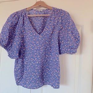 Madewell v-neck puff sleeve top in summer vines pattern top - size medium